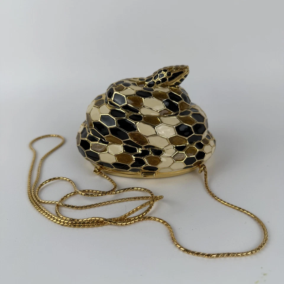 Bolso de Mano Judith Leiber Minaudiere Marrón Negro Cristal Serpiente Enrollada De Colección Foto 2 de 4