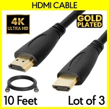 3x 10FT HDMI Cable 30AWG Male to Male Cord for Monitor Bluray HDTV 3D 4K 1080p