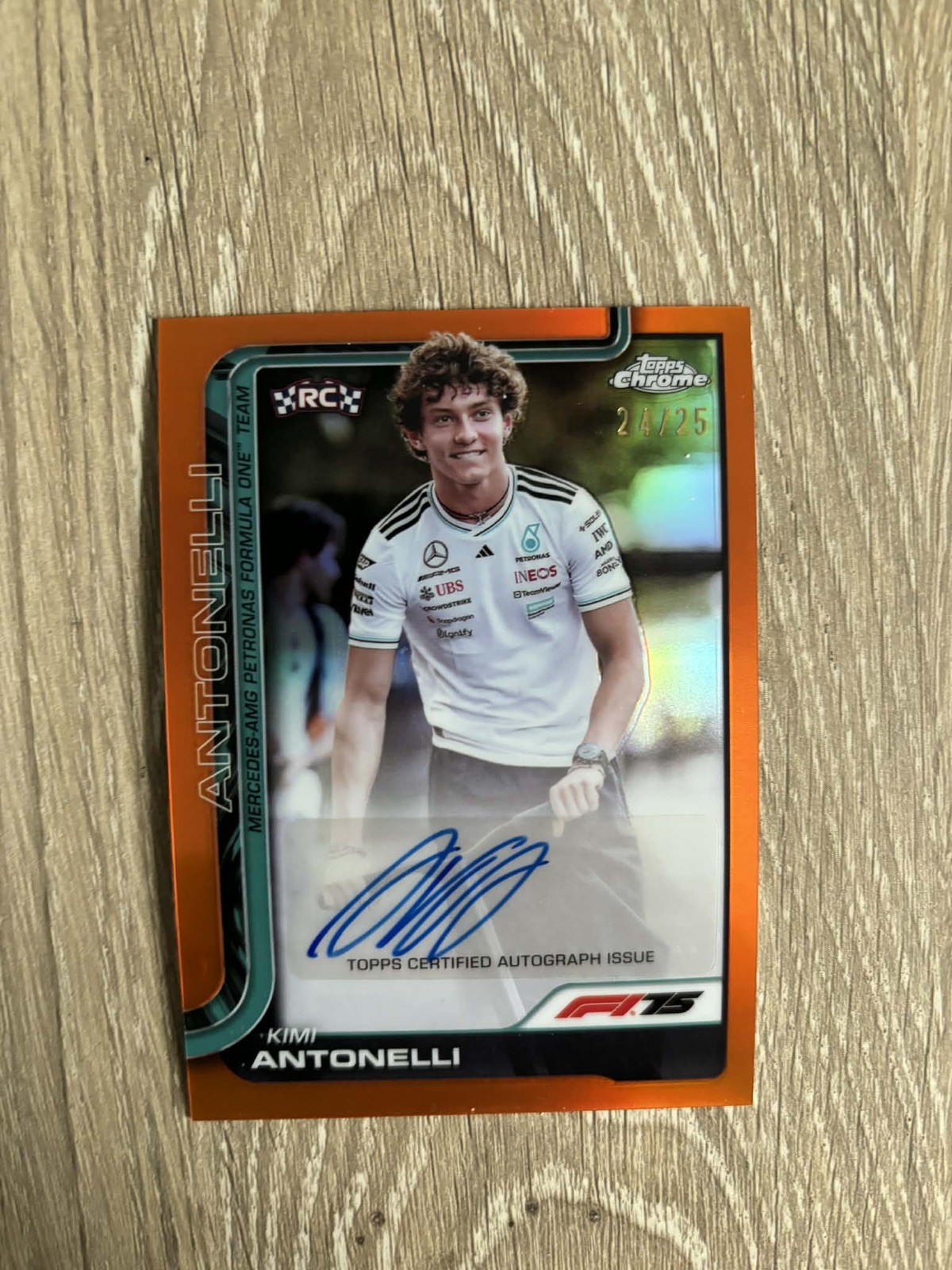 2025 Topps Chrome F1 Orange Refractor Kimi Antonelli RC AUTO /25