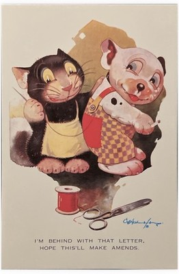 BONZO COMIC Cat Dog Make Amends POSTCARD by G E STUDDY from 1981