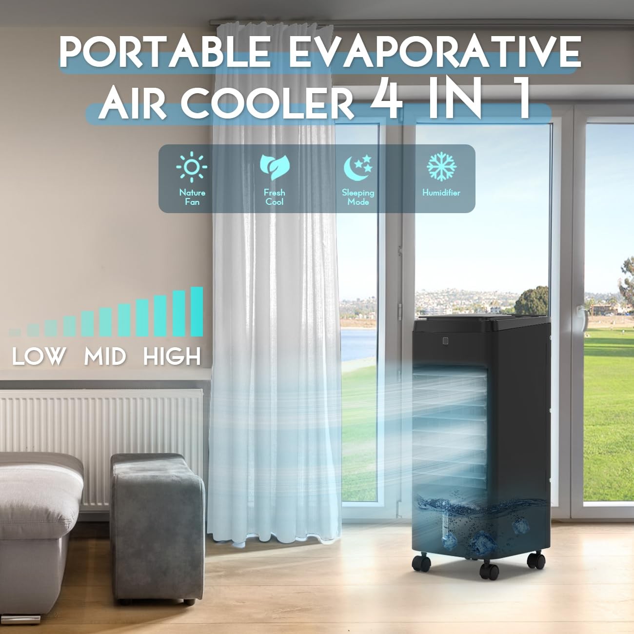 NOMEY Evaporative Air Cooler 3-IN-1 Air Conditioner Portable for Room w/ 4 Modes
