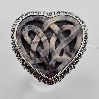 Sarda Bali Carved Jasper Celtic Heart Chunky Sterling Silver Ring 9 5/8