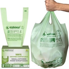 2.6 Gallon 100% Compostable Bags Handle Tie (110 Bags) Small Disposable Compo...