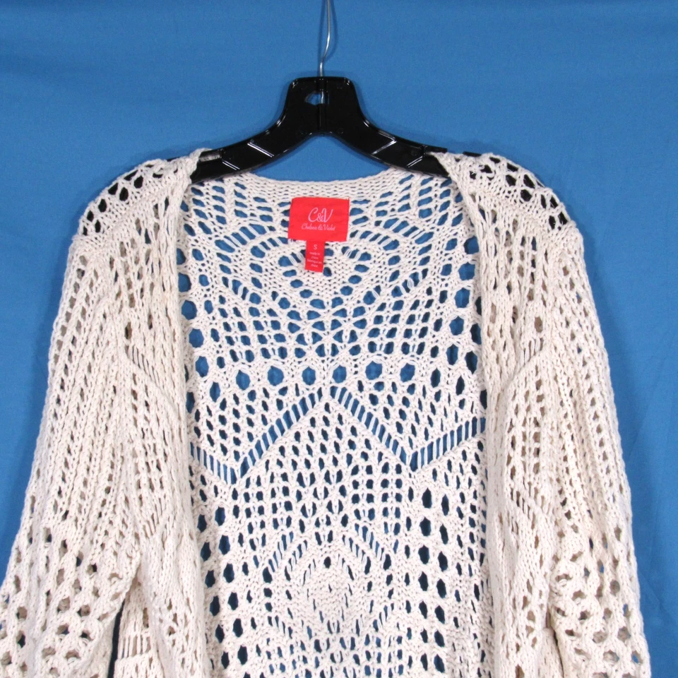 C&V CHELSEA & VIOLET Off-White Crochet Frente Abierto BOHO Suéter Cárdigan Kimono S Foto 2 de 4