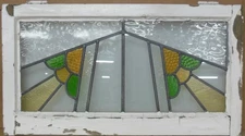 LARGE ABSTRACT TRANSOM OLD ENGLISH LEADED STAINED GLASS WINDOW 29.75" X 16.5"