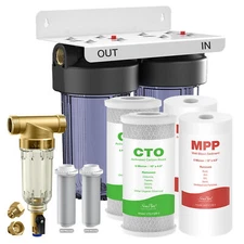 2-Stage 10"x4.5" Big Blue Whole House Spin Down Water Filter System 100,000 Gal