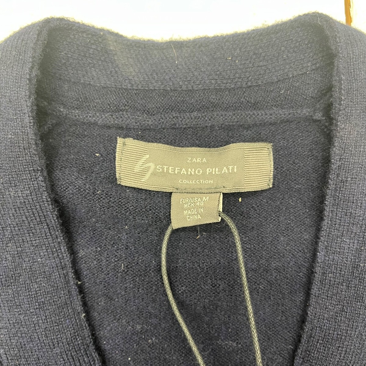 Zara Stefano Pilati Collection Navy Wool Zipper Knit Cardigan Mens