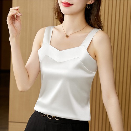 Women Satin Silk wide strap vest top V neck cami tank camisole T-Shirt ladies - Picture 14 of 30