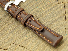 Vintage NOS Unused 12mm Brown Oil Tan Leather w Silver Tone Buckle Watch Band
