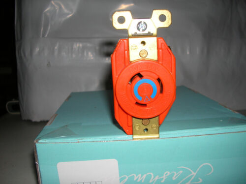 HUBBELL L6-20R IG2320 1P 3 Wire 20A 250V Receptacle Twist-Lock Orange Nylon FACE - Picture 2 of 5