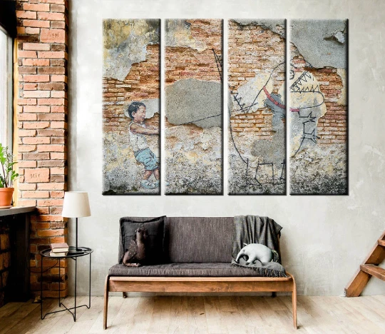 5 Piece Wall Art Set, Street Mural Canvas, Urban Wall Decor, Ready to Hang - Image 3 of 4
