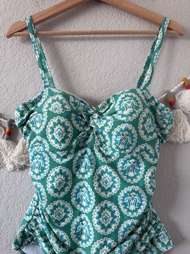 Boden Andros Twist Front Geometric Teal Green Swimsuit Padded Beach Vacation 10 - Picture 3 of 10