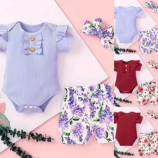 Newborn Girl Outfits Baby Girl Summer Clothes Ruffle Romper Pant Headband Set