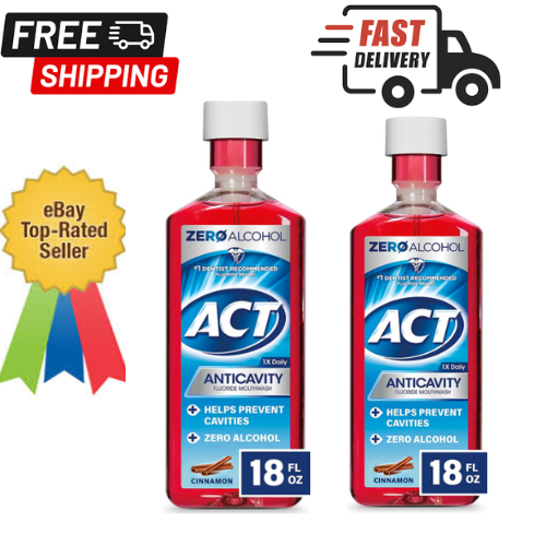 ACT Anticavity Fluoride Mouthwash With Zero Alcohol, Cinnamon, 18 Fl Oz pack 2