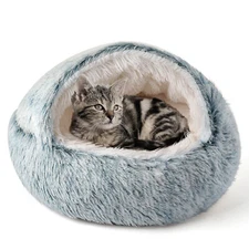 Soft Plush Cat Bed Winter Comforter Semi-Enclosed Nest Warm Pet Bed Supplies