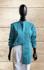 Teal Mandarin Collar Tuxedo Shirt- Machine Washable
