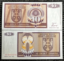 Bosnia & Herzegovina 10 Dinara 1992 Banknote World Paper Money UNC