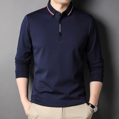 Men's Solid Fashion Casual Warm Soft Polo Shirt Autumn Long Sleeve