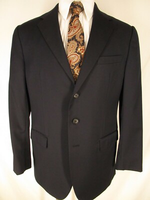 St Andrews Mens Navy 3 Btn S100s Sport Coat 44R Italy Made