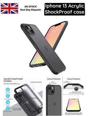 iPhone 13 Hülle 6,1 Zoll Acryl Stoßfest Case Slim Matt Schwarz UK