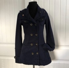 Hurley Winchester Small Black Cotton Fleece Pea Coat Removable Hood Euc!