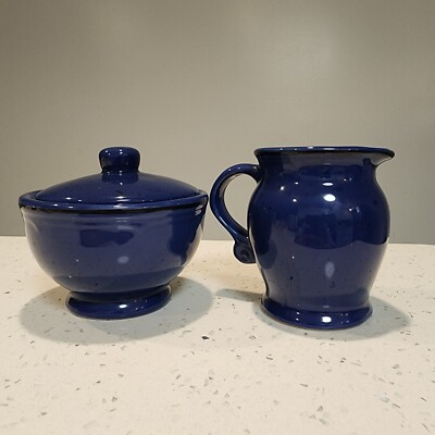 Sabatier Blue Sugar Bowl And Creamer