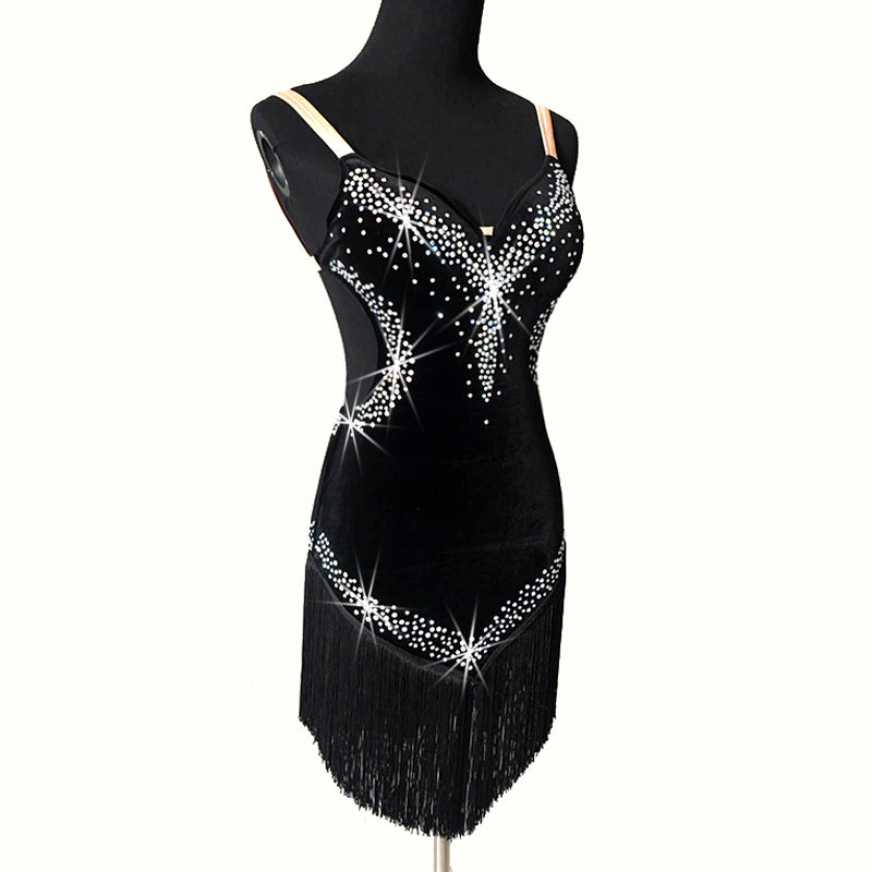 Monduelle Latein Tanzkleid Mit Fransen - Glitzer Ballettkleid Langarm Für Salsa Tango