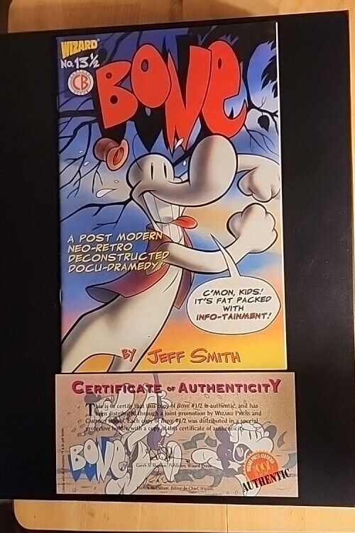 BONE #13 1/2 1995 Cartoon Comics Wizard COA PLUS #1 BONE & #8 BONE