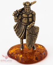 Solid Brass Amber Figurine Teutonic Crusader Knight w sword & shield IronWork