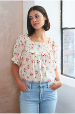 Doen Farley Sweet Abelia Top Women's Floral Printed Cotton Blouse Tunic Top S