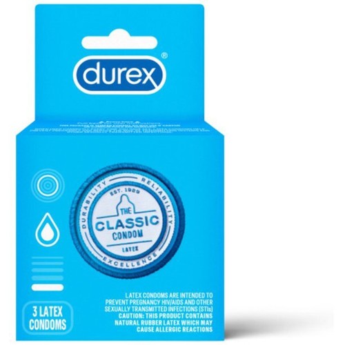 Durex Condom Classic Longer & Wider Natural Latex Condoms, 3 Count - 第 1/3 張圖片