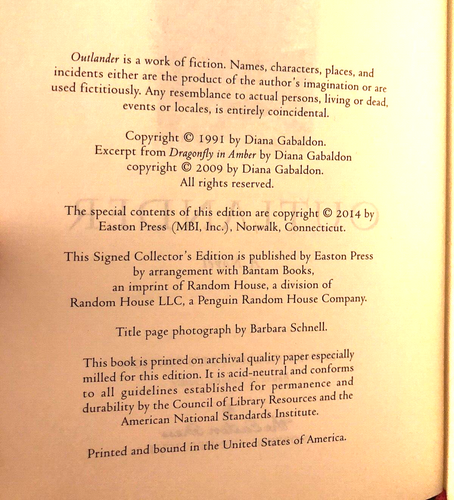 Easton Press: Outlander by Diana Gabaldon ***Signed Edition, Brand New*** - Picture 7 of 10