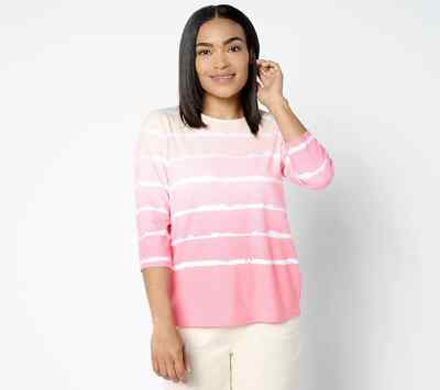 Denim & Co. Americana Favorite Jersey Ombre Striped 3/4 Slv Top Multi XS A651437