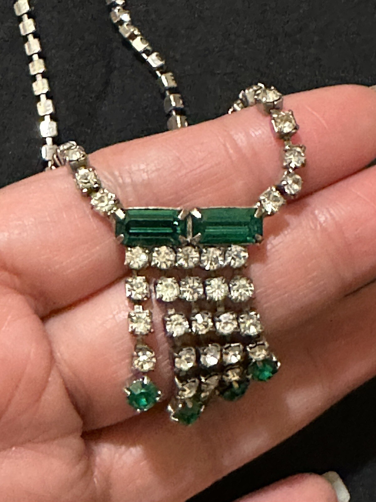 Vintage Green Rhinestone Demi Parure Bogoff - image 3