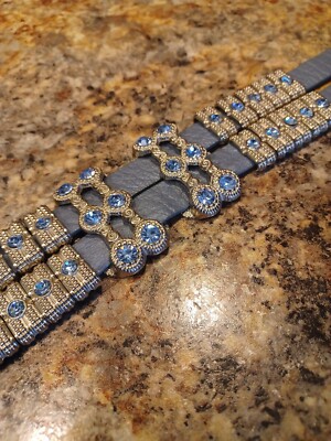 rhinestone belt blue ice bling stones silver moving slides 