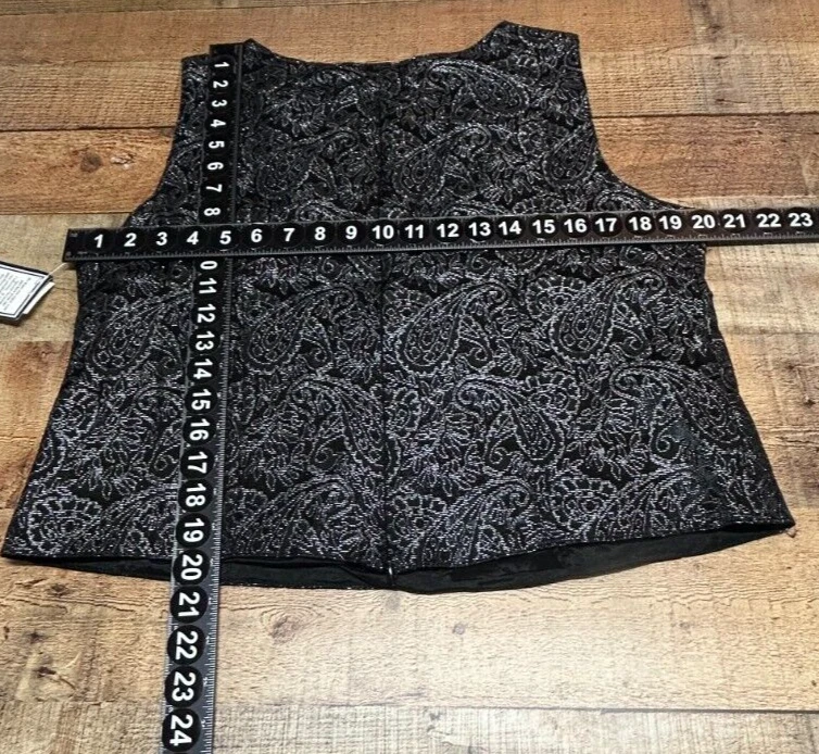 Vintage Another Thyme Vest Womens Large Black Floral Metallic Back Zip Party NWT - Image 2 of 4