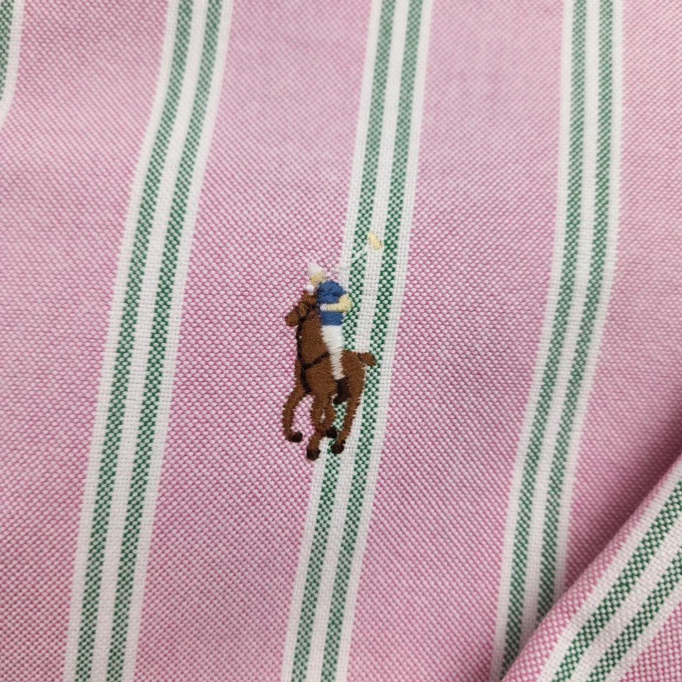 Camisa polo masculina listrada de algodão rosa 17 34/35 ajuste clássico Ralph Lauren - Imagem 3 de 4