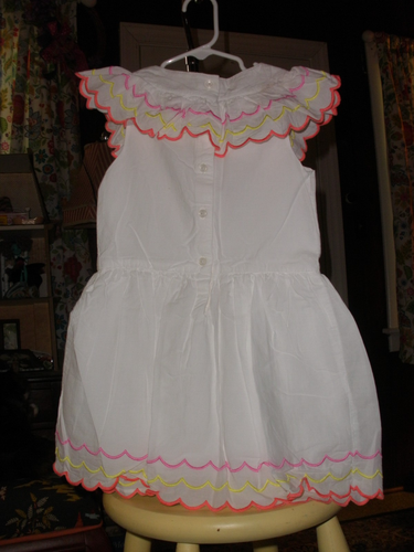 Girls Janie & Jack White With Multi-Colored Scalloped Embroidery Lined Dress 5 - Picture 4 of 5