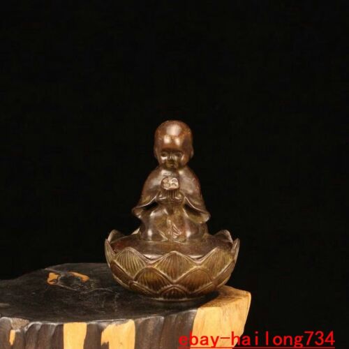 3.3 "Old China Bronze Zen Draw Lotus Monk Bronze Home Accessories - 第 1/6 張圖片