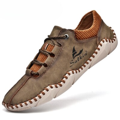 Men's Casual Shoes Leather Handmade Sneakers Non-slip Moccasins Shoes Plus Size