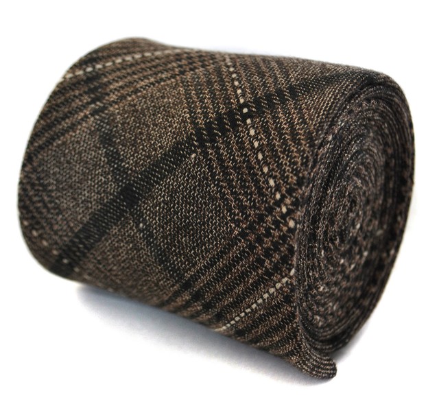 Frederick Thomas Créateur Laine Tweed Cravate Hommes - Marron - Carreaux à Frederick Thomas Créateur Laine Tweed Cravate Hommes - Marron - Carreaux à