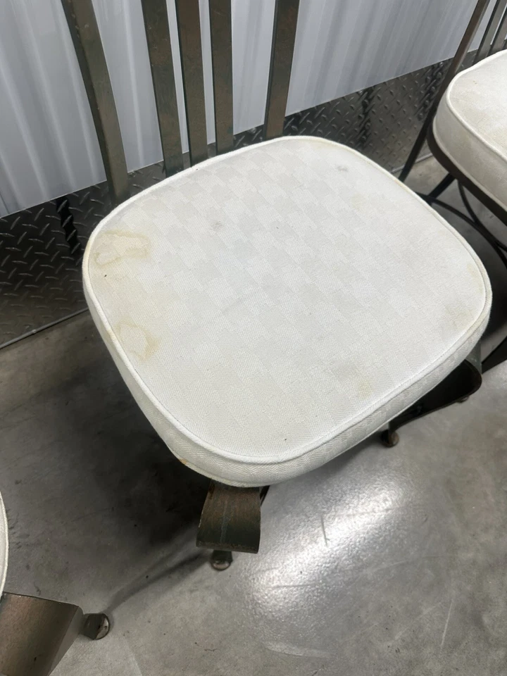 Late 20th Century Modern Shaver Howard Slatted Steel Back Dining Patio Chairs - Image 3 of 4