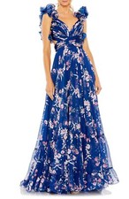 Mac Duggal 68519 Ruffle Floral Gown Sz 2 Blue Multi $598