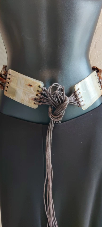 Cuentas y plástico de 60 pulgadas, marrón, cinturón o collar de cuerda, estilo boho e hippie Foto 2 de 4