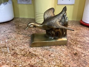 Vtg 1970 PM Craftsman Jennings Bros Brass-Splash Alight Goose-Sculpture/Bookend