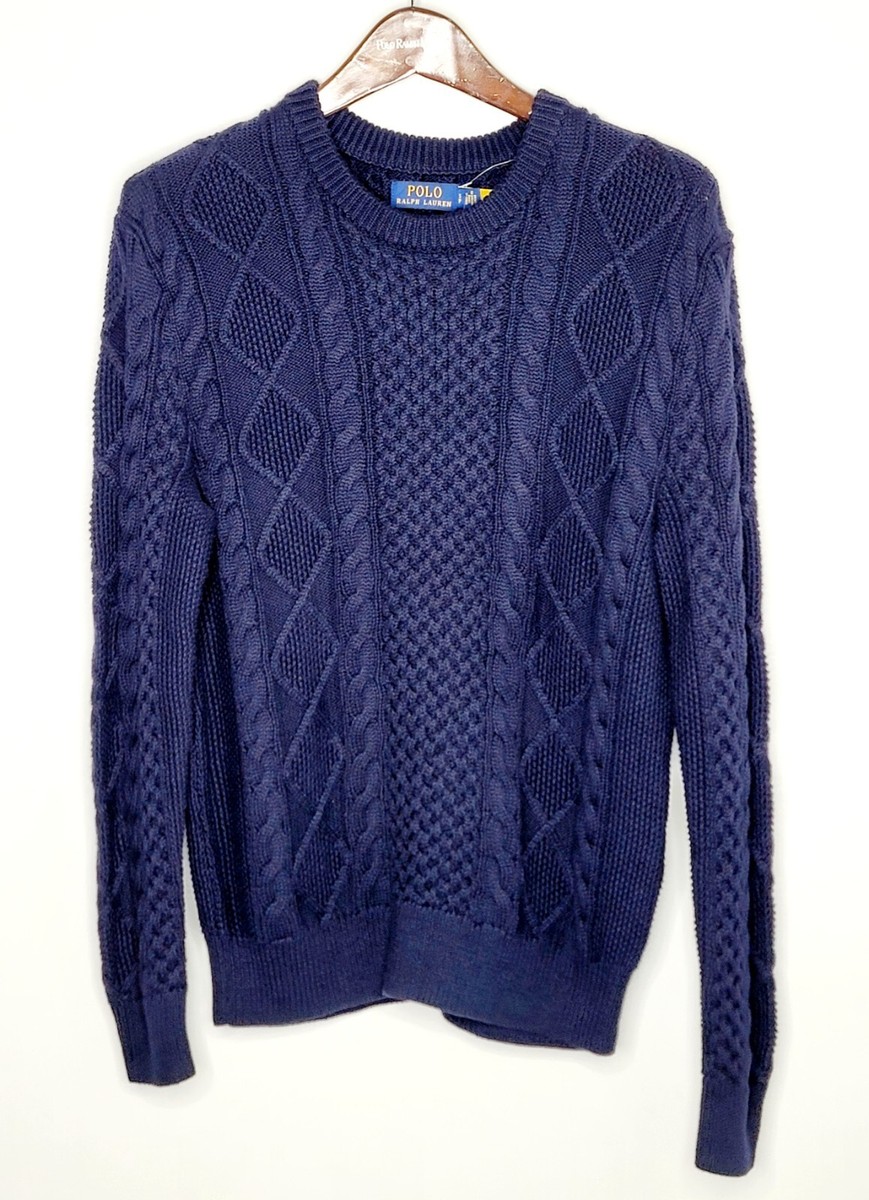 【送料&関税込】Polo Ralph Lauren Aaran Cable Sweater $250 Polo RALPH LAUREN Mens SMALL Sweater ARAN Cable Knit