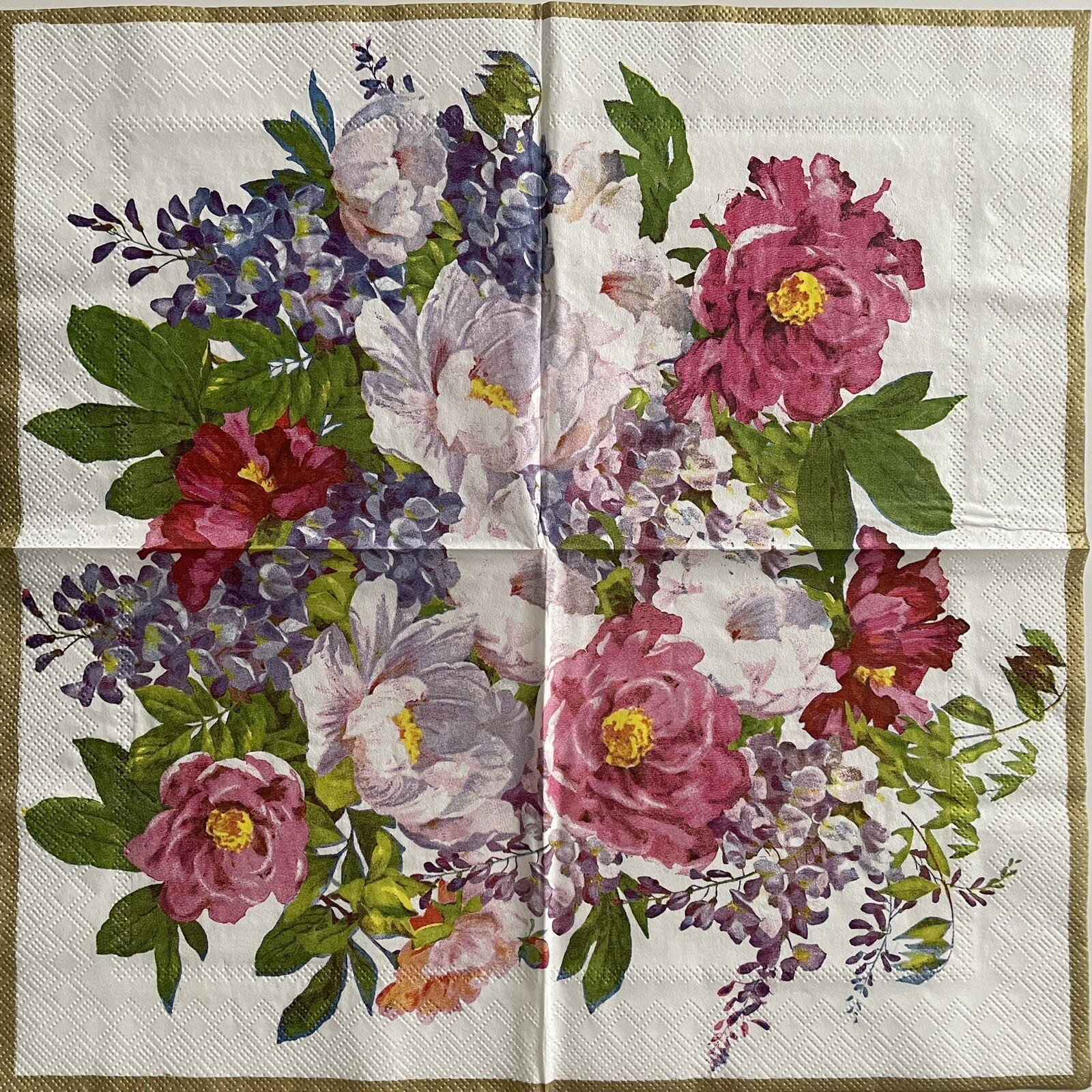 4 Luncheon paper napkins Flower Bouquet Vintage Floral Still Life for decoupage