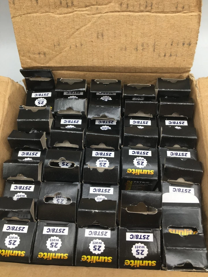 Sunlite Lot of 25 Appliance 25W Candelabra Base T8 Tubular Bulb Clear 25T8/C New - Image 3 of 3