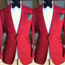 Jacquard Men's Suit Prom Party Evening Wedding Tuxedo Jacket Shawl Lapel 2Pcs