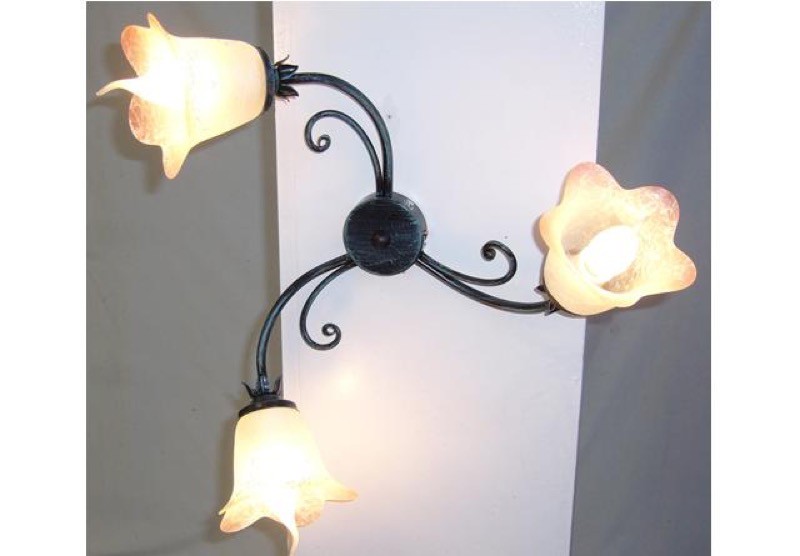 LAMPADARIO PLAFONIERA ELICA A 3 LUCI NERO-VERDE FERRO BATTUTO LANTERNA APPLIQUE